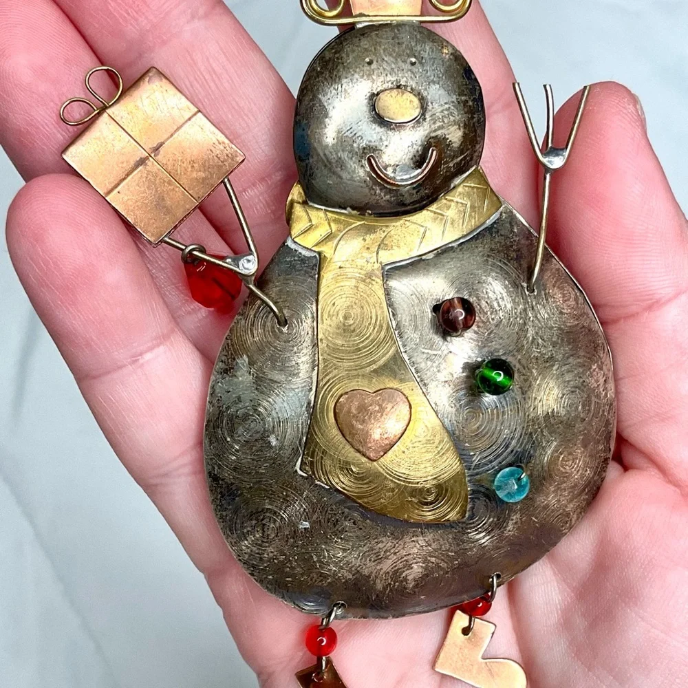 Pilgrim Imports‎ Snowman Ornament Copper Nickel Brass Made in Thailand Vintage